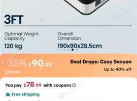 Brand new single memory foam mattress