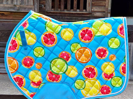 FLASH EQUESTRIAN zest saddlecloth citrus fruit saddle pad brand new GP/Jump full size
