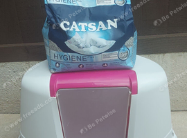 Moderna Corner Hooded Flip Cat Litter Tray & Open Catsan Hygeine Plus Litter 10l