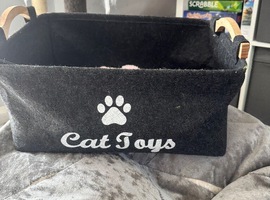 Cat toy basket and toys