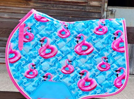 FLASH EQUESTRIAN pool flamingo blue saddlecloth saddle pad brand new GP/Jump full size