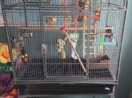 Large Bird Cage with Rolling Trolley Stand & Accessories &ndash; Great Condition
