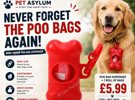 Dog Poo Bag Dispenser Bone Shape Holder Clip On with Waste Bags Red Pet Toy