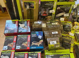 Reptile accessories, individually priced in photo