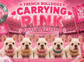 Platinum Panda Frenchies carrying pink & fluffy