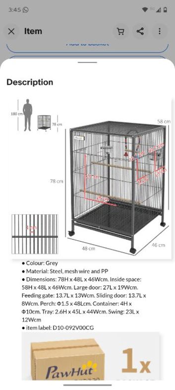 Pawhurt cage for birds