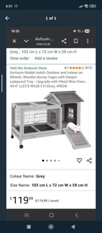 BRAND NEW BOXED Rabbit Hutch on Wheels, Deep Leakproof Tray - L40.4"x23.6Wx28.3H