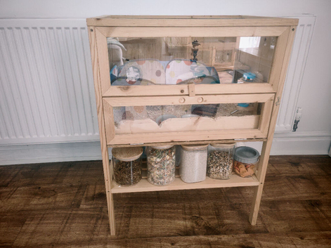 Wooden pawhut hamster cage for sale with full set up