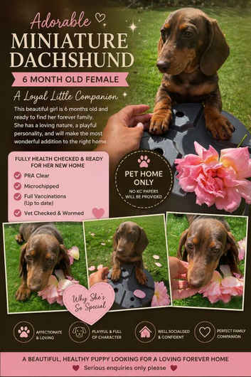 Amazing miniature dachshund chocolate and tan female aged 6 months for sale