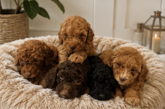 Beautiful toy poodles carrying chocolate