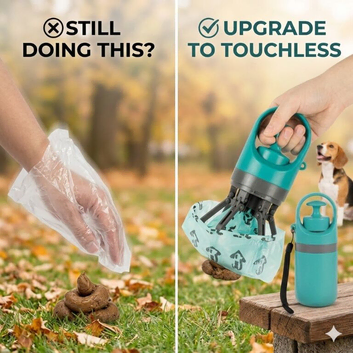 Portable Dog Poop Scooper with Waste Bag Pouch & Dispenser