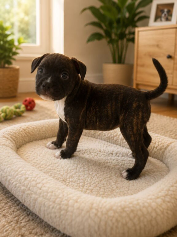 LAST BOYKc reg black brindle white staffys