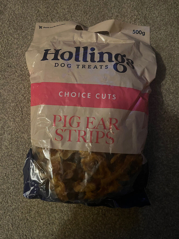 Natural pork, pig ear strips 500gms