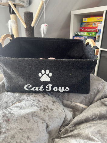 Cat toy basket and toys