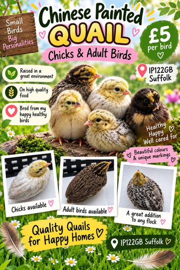 Unsexed Chinese painted quail chicks