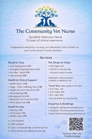 Mobile Veterinary Nursing Service covering County Durham
