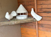 Pair of fantails and pair of black tumblers